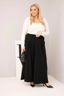 Spodnie damskie bawełniane Plus Size o szerokiej nogawce i luźnym kroju czarne