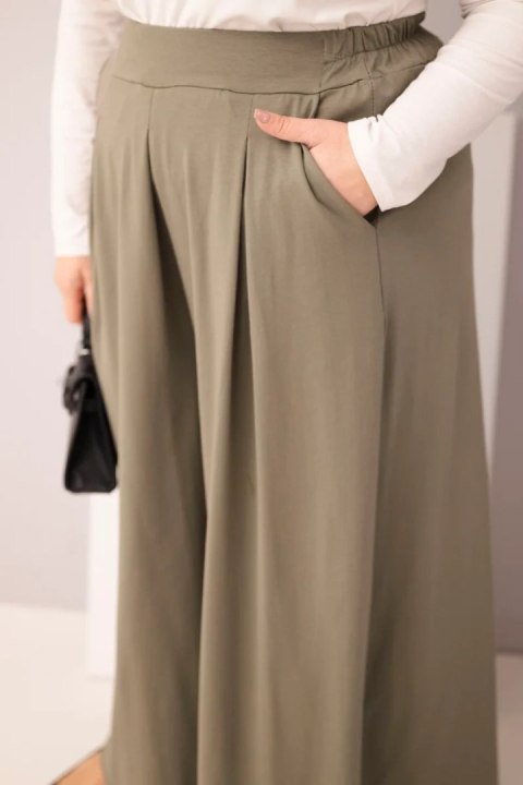 Spodnie damskie bawełniane Plus Size o szerokiej nogawce i luźnym kroju khaki