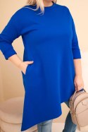 Sukienka damska Plus Size z wiskozy z luźnym fasonem i długim rękawem chabrowa