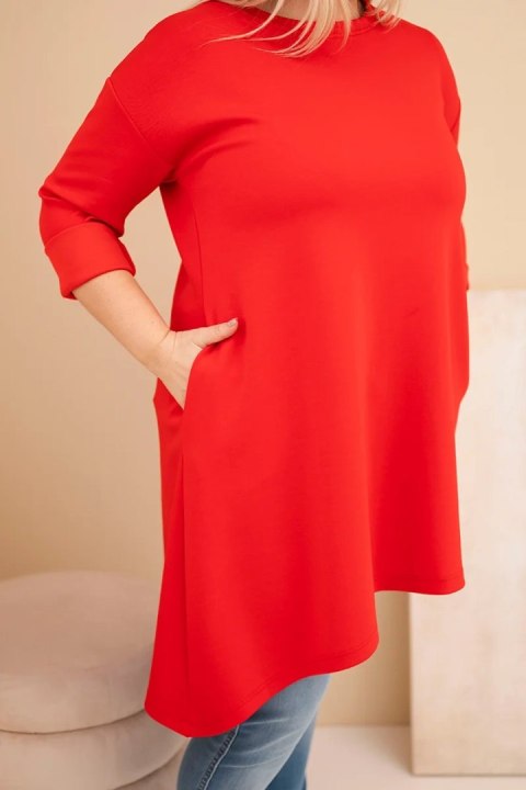 Sukienka damska Plus Size z wiskozy z luźnym fasonem i długim rękawem czerowna