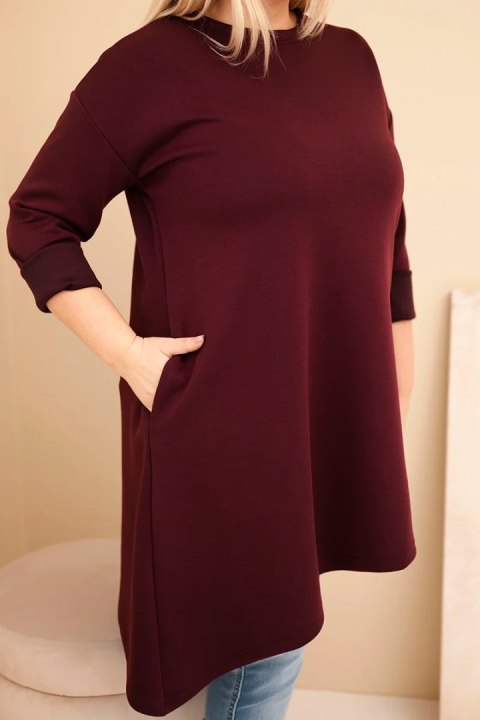Sukienka damska Plus Size z wiskozy z luźnym fasonem i długim rękawem śliwkowa