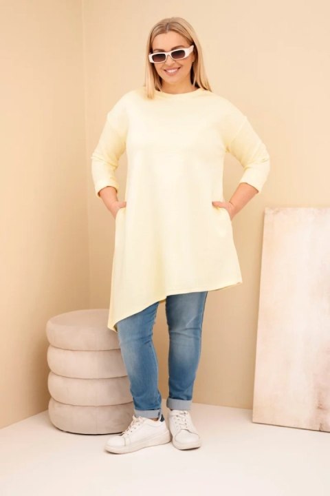 Sukienka damska Plus Size z wiskozy z luźnym fasonem i długim rękawem żółta