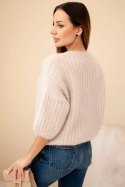 Sweter damski z moheru z krótkim rękawem beżowy