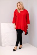Bluzka damska Plus Size z bawełną z falbaną i rękawem podwijanym czerwona