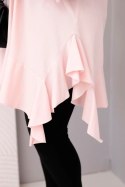 Bluzka damska Plus Size z bawełną z falbaną i rękawem podwijanym pudrowy róż