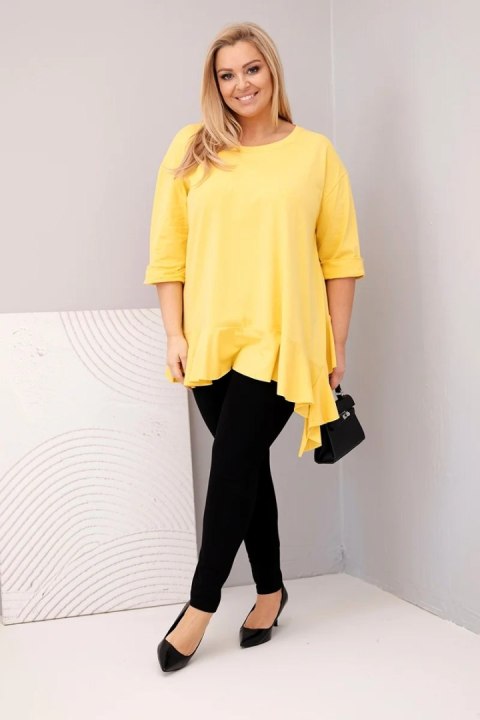 Bluzka damska Plus Size z bawełną z falbaną i rękawem podwijanym żółta