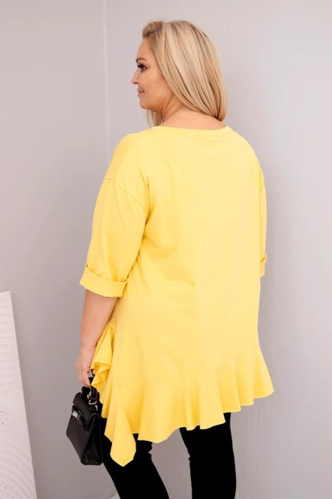 Bluzka damska Plus Size z bawełną z falbaną i rękawem podwijanym żółta