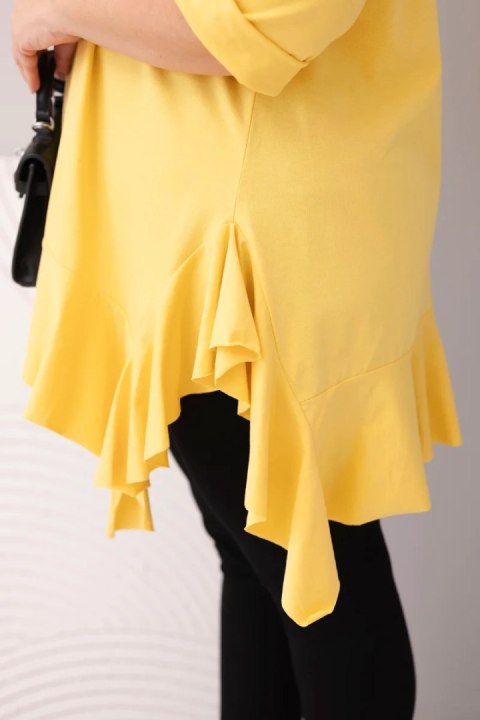 Bluzka damska Plus Size z bawełną z falbaną i rękawem podwijanym żółta