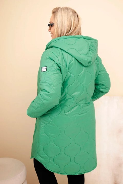 Kurtka damska Plus Size zimowa pikowana z kapturem jasno zielona