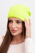 Czapka damska zimowa wełniana z podwójnym wywijanym ściągaczem K426 żółty neon