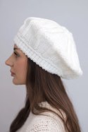 Czapka damska wełniana zimowa beret K414 ecru