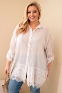 Koszula damska Plus Size bawełniana przecierana z koronkowym wykończeniem beżowa