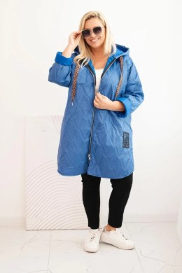 Kurtka damska Plus Size pikowana z kapturem i napisem HOPE jasno jeansowa