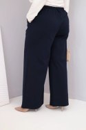 Spodnie damskie Plus Size z szeroką nogawką i wysokim stanem granatowe