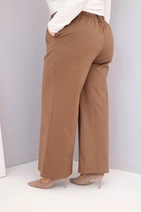 Spodnie damskie Plus Size z szeroką nogawką i wysokim stanem jasne camelowe