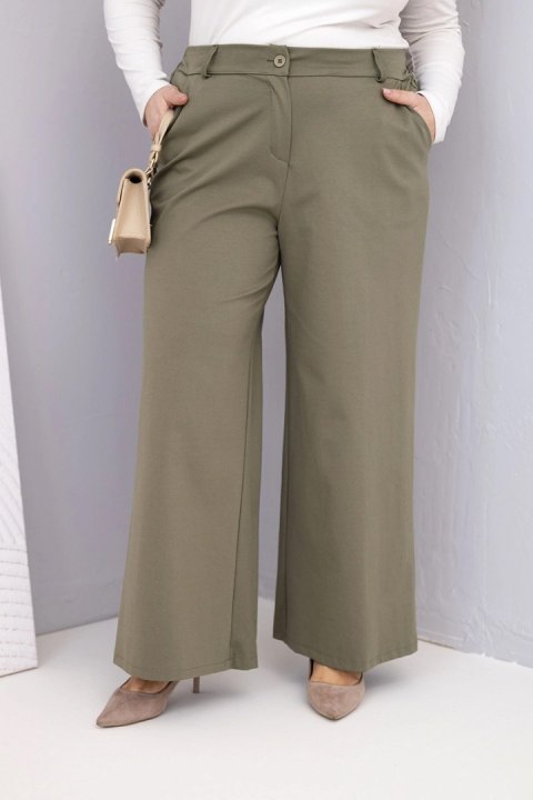 Spodnie damskie Plus Size z szeroką nogawką i wysokim stanem khaki