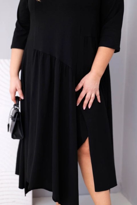 Sukienka damska bawełniana Plus Size z asymetrycznym dołem czarna