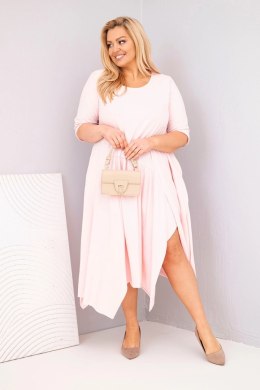 Sukienka damska bawełniana Plus Size z asymetrycznym dołem pudrowy róż