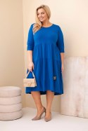 Sukienka damska bawełniana Plus Size z falbanami i podwiniętym rękawem chabrowa