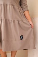 Sukienka damska bawełniana Plus Size z falbanami i podwiniętym rękawem fango