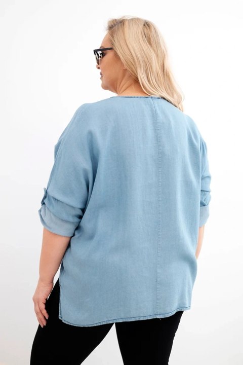 Bluzka damska Plus Size z lyocellu z asymetrycznym dołem jasno jeansowa