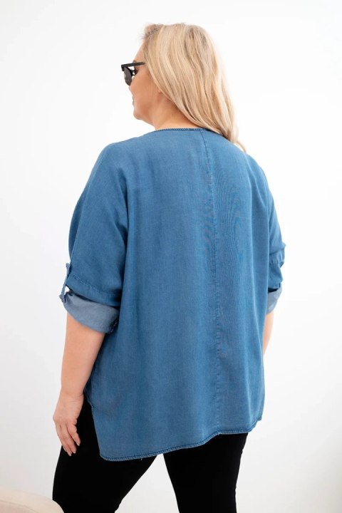 Bluzka damska Plus Size z lyocellu z asymetrycznym dołem jeansowa