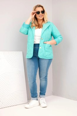 Kurtka damska Plus Size pikowana w kwiaty z kołnierzem i kieszeniami miętowa