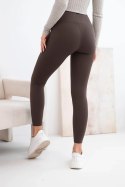 Legginsy damskie z wysokim stanem i elastycznym pasem brązowe