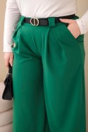 Spodnie damskie Plus Size wiskozowe z szeroką nogawką i paskiem zielone