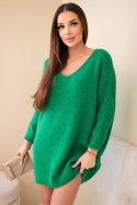 Sukienka damska Plus Size wełniana z dekoltem V zielona