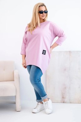 Bluzka damska Plus Size z dłuższym tyłem i długim rękawem ciemno różowa