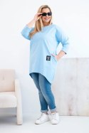 Bluzka damska Plus Size z dłuższym tyłem i długim rękawem niebieska