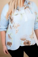 Bluzka damska Plus Size z wiskozy z kapturem i kwiatowym wzorem niebieska