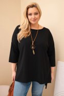 Bluzka damska bawełniana Plus Size asymetryczna z naszyjnikiem czarna