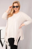Bluzka damska bawełniana Plus Size z asymetrycznym dołem i wycięciami beżowa