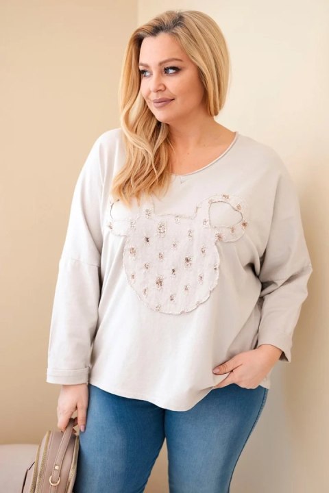 Bluzka damska bawełniana Plus Size z dekoltem V beżowa