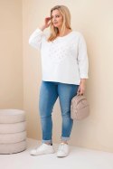 Bluzka damska bawełniana Plus Size z dekoltem V biała