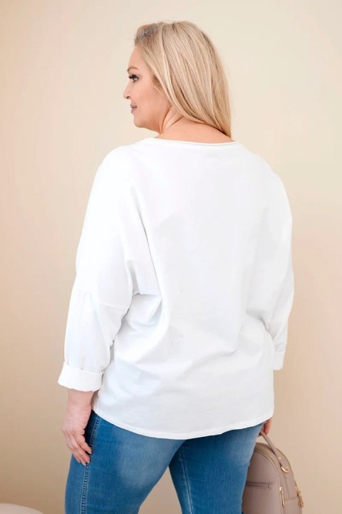 Bluzka damska bawełniana Plus Size z dekoltem V biała