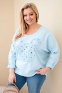 Bluzka damska bawełniana Plus Size z dekoltem V niebieska