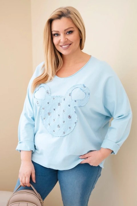 Bluzka damska bawełniana Plus Size z dekoltem V niebieska