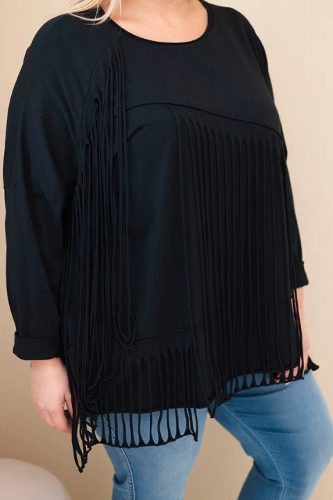 Bluzka damska bawełniana Plus Size z frędzlami czarna