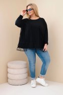 Bluzka damska bawełniana Plus Size z frędzlami czarna