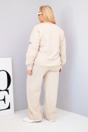 Komplet damski Plus Size bawełniany z luźną bluzą i spodniami z szeroką nogawką beżowy
