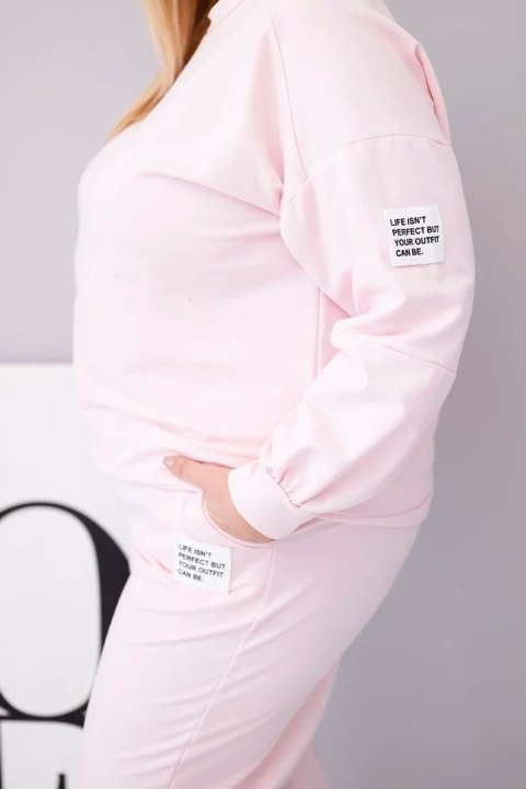 Komplet damski Plus Size bawełniany z luźną bluzą i spodniami z szeroką nogawką cukierkowy róż