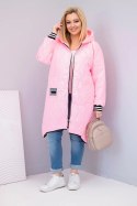 Kurtka damska Plus Size pikowana z kapturem i sportowymi mankietami cukierkowy róż