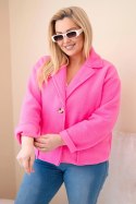 Kurtka damska Plus Size z wełnianą strukturą i kieszeniami jasno różowa