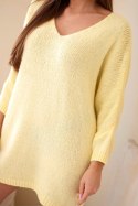 Sukienka damska Plus Size wełniana z dekoltem V żółta
