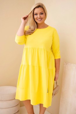 Sukienka damska bawełniana Plus Size z falbanami i podwiniętym rękawem żółta
