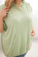 Bluza damska Plus Size z kapturem i nadrukiem miętowa
