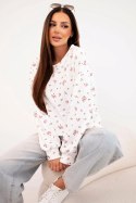 Bluza damska wiskozowa w drobne kwiatki z długim rękawem biała